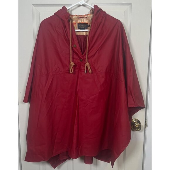 NEW OS Pendleton Rain Coat Poncho Red Hooded Southwestern Print Lining - Picture 4 of 7